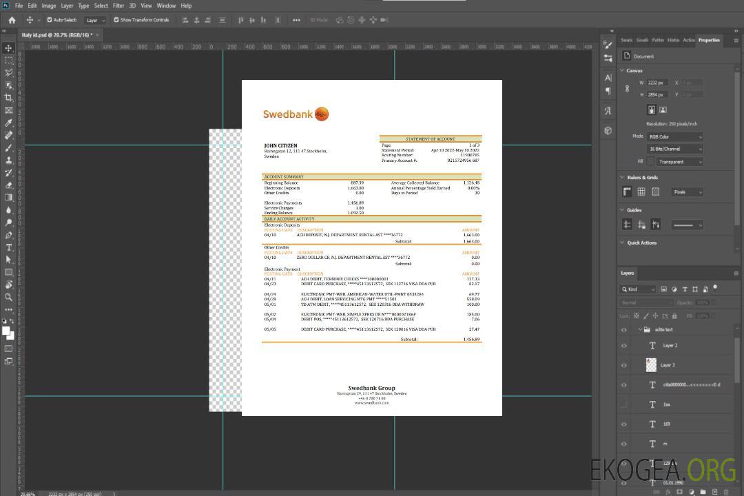 Suède Relevé bancaire de Swedbank template Suède Relevé bancaire de Swedbank template
